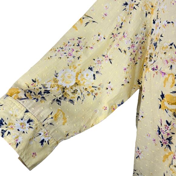 Karen Scott 1X-Large Top Floral Swiss Dots Button-Up 3/4 Sleeves Lightweight - Picture 3 of 9